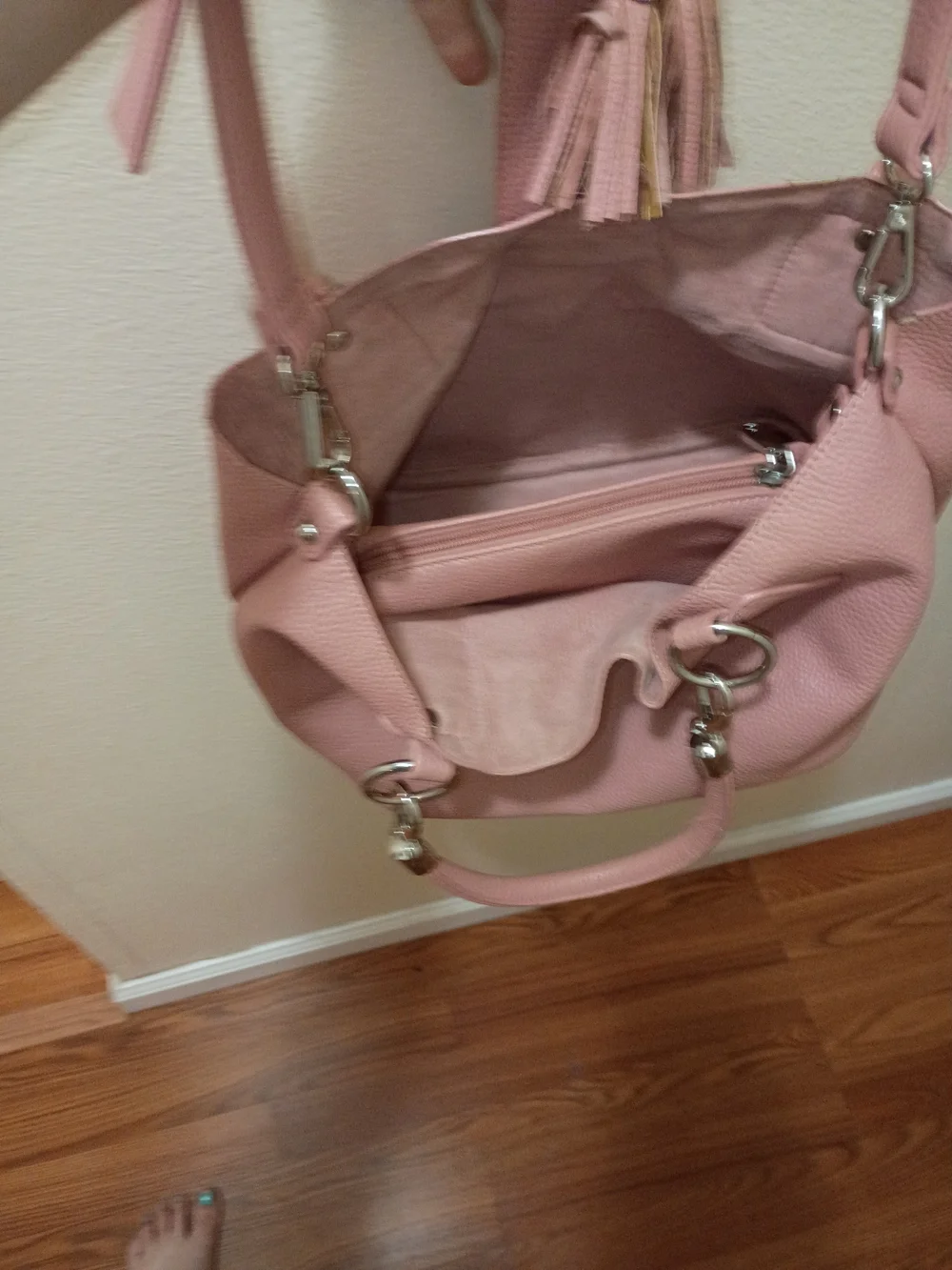 Women's Pink Tote Bag with Tassel Accent